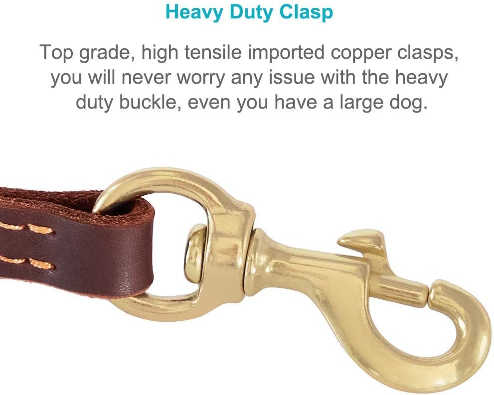 Braided Leather Dog Training Leash 6 Foot - Military Grade Heavy Duty Dog Leash for Large Medium Small Dogs (Brown, M:5/8" x 6ft)