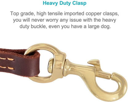 Braided Leather Dog Training Leash 6 Foot - Military Grade Heavy Duty Dog Leash for Large Medium Small Dogs (Brown, M:5/8" x 6ft)