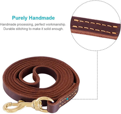 Braided Leather Dog Training Leash 6 Foot - Military Grade Heavy Duty Dog Leash for Large Medium Small Dogs (Brown, M:5/8" x 6ft)