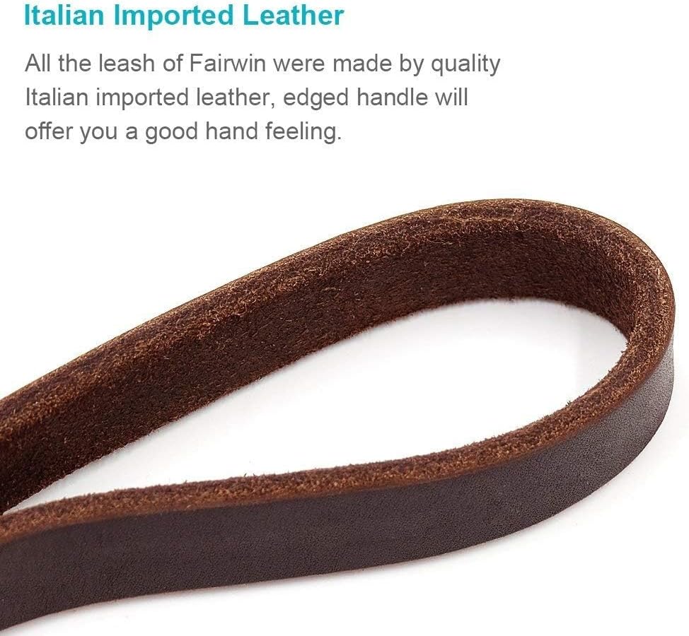 Braided Leather Dog Training Leash 6 Foot - Military Grade Heavy Duty Dog Leash for Large Medium Small Dogs (Brown, M:5/8" x 6ft)