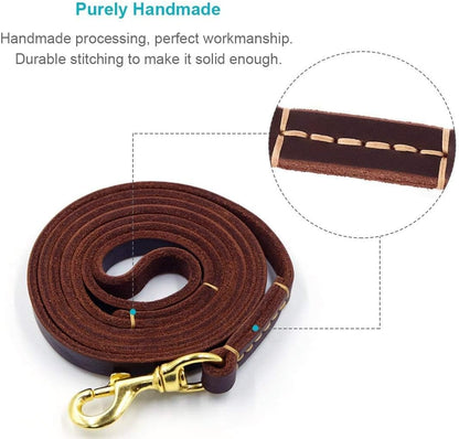 Braided Leather Dog Training Leash 6 Foot - Military Grade Heavy Duty Dog Leash for Large Medium Small Dogs (Brown, M:5/8" x 6ft)