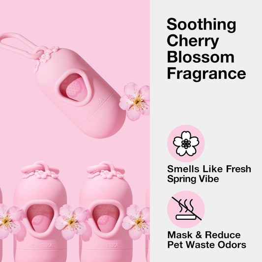 Dog Poop Bag Dispenser with 105 Cherry Blossom Scented Bags