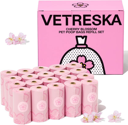 Dog Poop Bag Dispenser with 105 Cherry Blossom Scented Bags