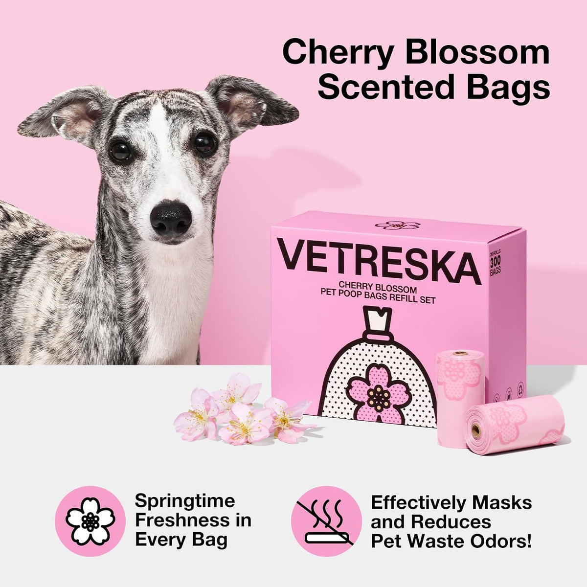 Dog Poop Bag Dispenser with 105 Cherry Blossom Scented Bags