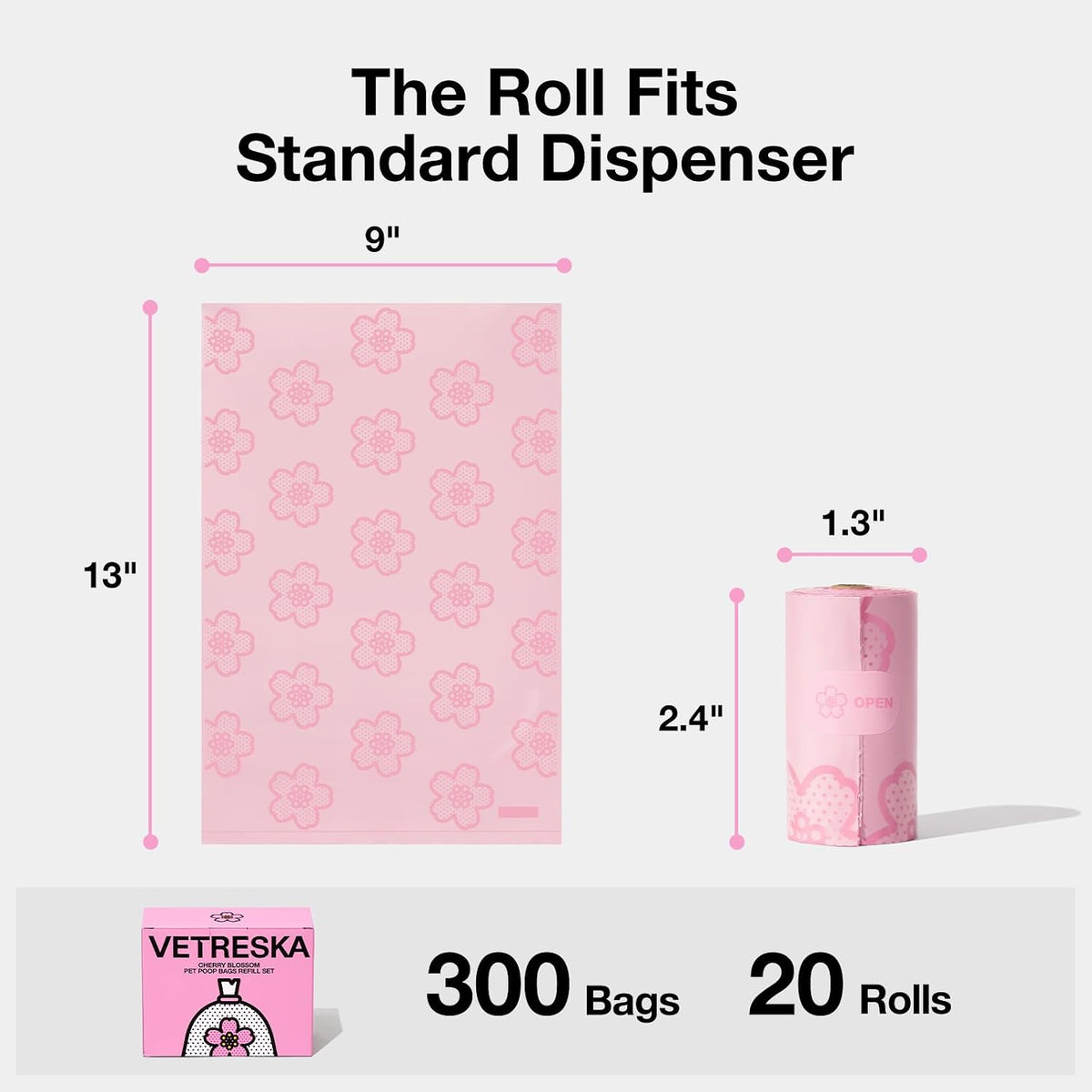 Dog Poop Bag Dispenser with 105 Cherry Blossom Scented Bags