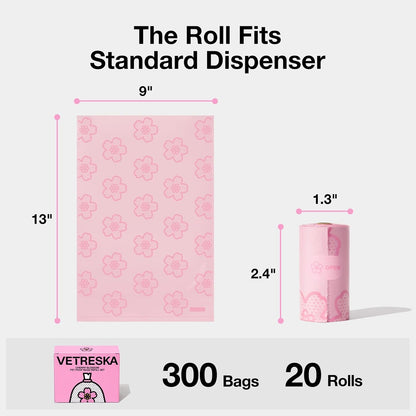 Dog Poop Bag Dispenser with 105 Cherry Blossom Scented Bags