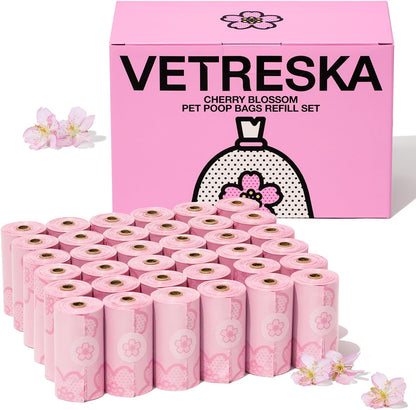 Dog Poop Bag Dispenser with 105 Cherry Blossom Scented Bags