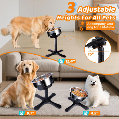 Elevated Adjustable Dog Bowl Feeding Stand, 3 Heights and Tiled Ajudst, Compatible with Moost Feeding Bowls, Great for Medium Large Dogs(Dog Food Bowl Stand)