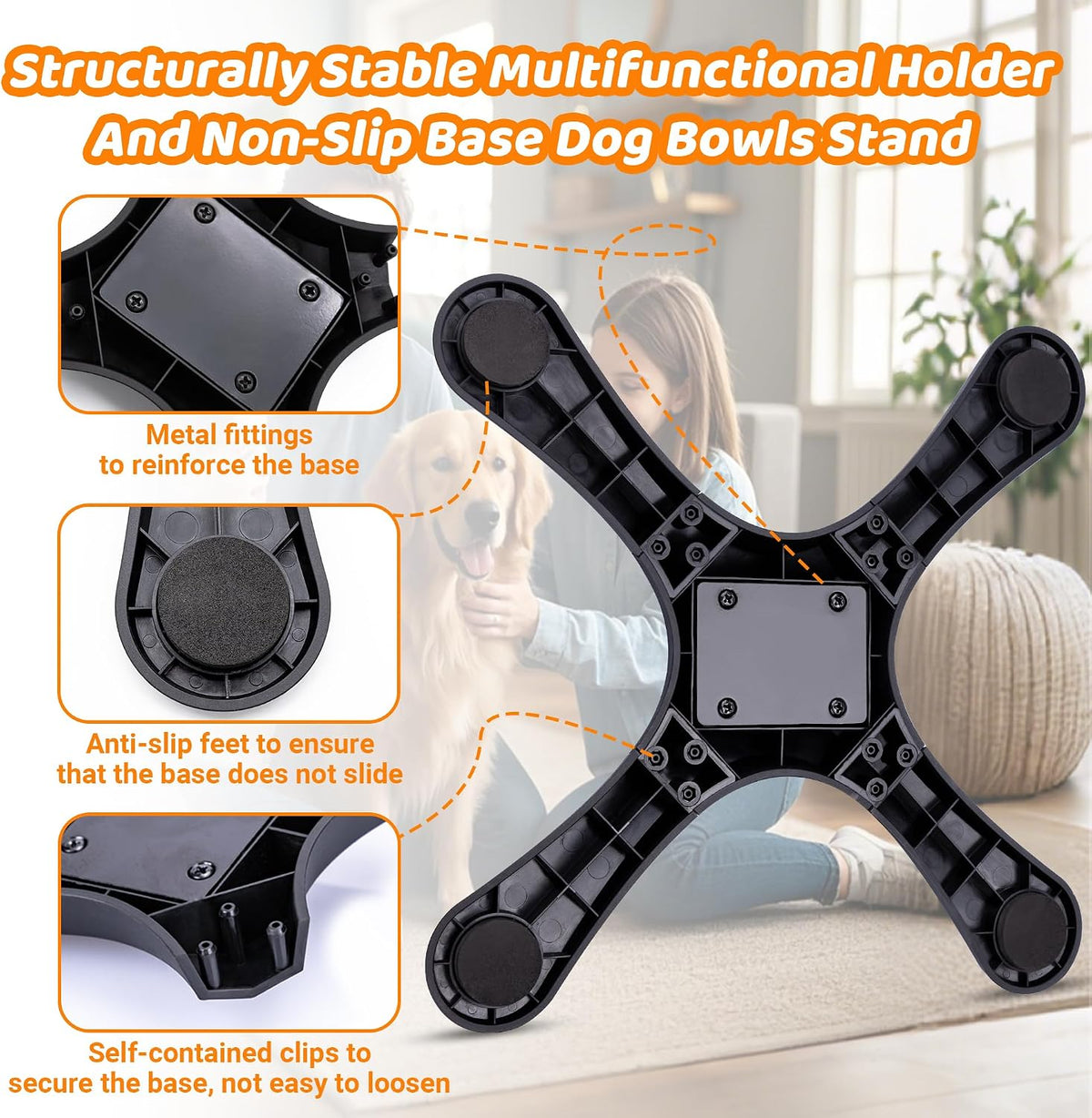 Elevated Adjustable Dog Bowl Feeding Stand, 3 Heights and Tiled Ajudst, Compatible with Moost Feeding Bowls, Great for Medium Large Dogs(Dog Food Bowl Stand)