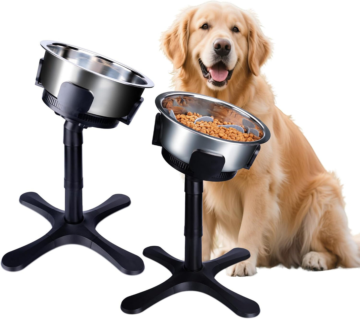 Elevated Adjustable Dog Bowl Feeding Stand, 3 Heights and Tiled Ajudst, Compatible with Moost Feeding Bowls, Great for Medium Large Dogs(Dog Food Bowl Stand)