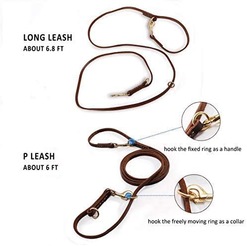 Multi Function 8ft Leather Dog Leash, Genuine Leather Hands Free Leash for Small, Medium and Large Dogs