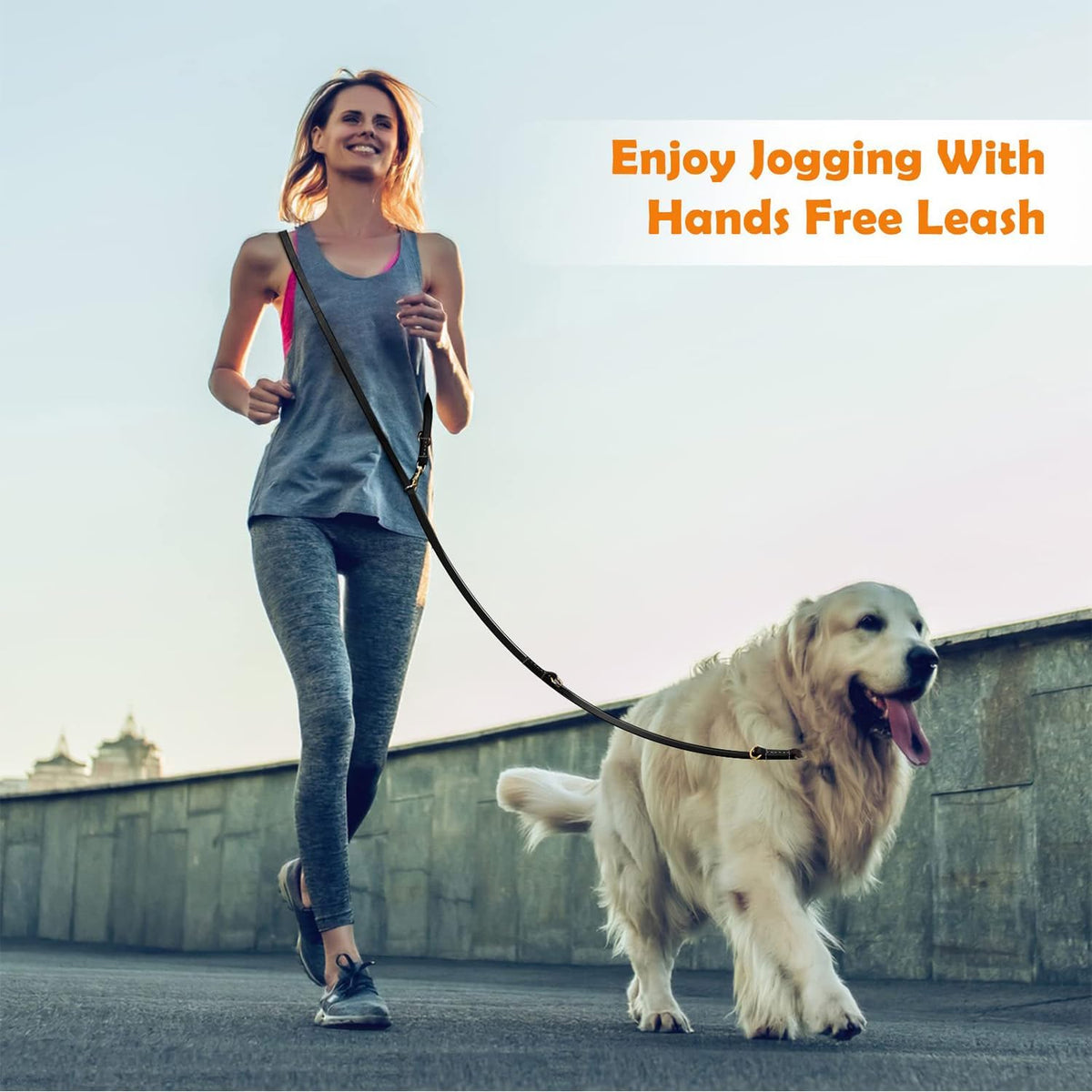 Multi Function 8ft Leather Dog Leash, Genuine Leather Hands Free Leash for Small, Medium and Large Dogs
