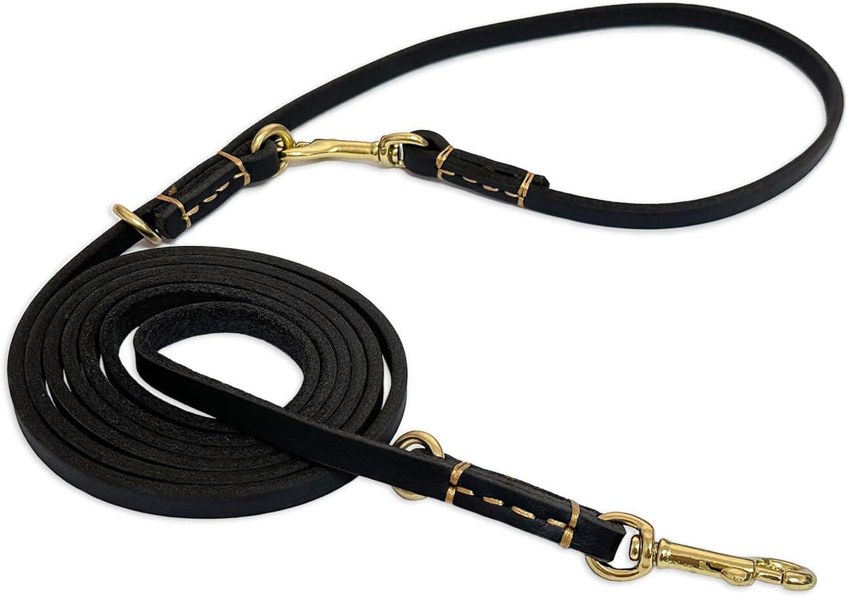 Multi Function 8ft Leather Dog Leash, Genuine Leather Hands Free Leash for Small, Medium and Large Dogs