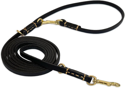 Multi Function 8ft Leather Dog Leash, Genuine Leather Hands Free Leash for Small, Medium and Large Dogs