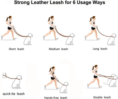 Multi Function 8ft Leather Dog Leash, Genuine Leather Hands Free Leash for Small, Medium and Large Dogs