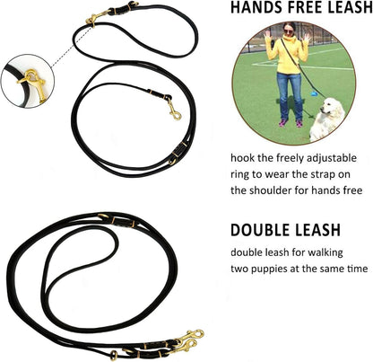 Multi Function 8ft Leather Dog Leash, Genuine Leather Hands Free Leash for Small, Medium and Large Dogs