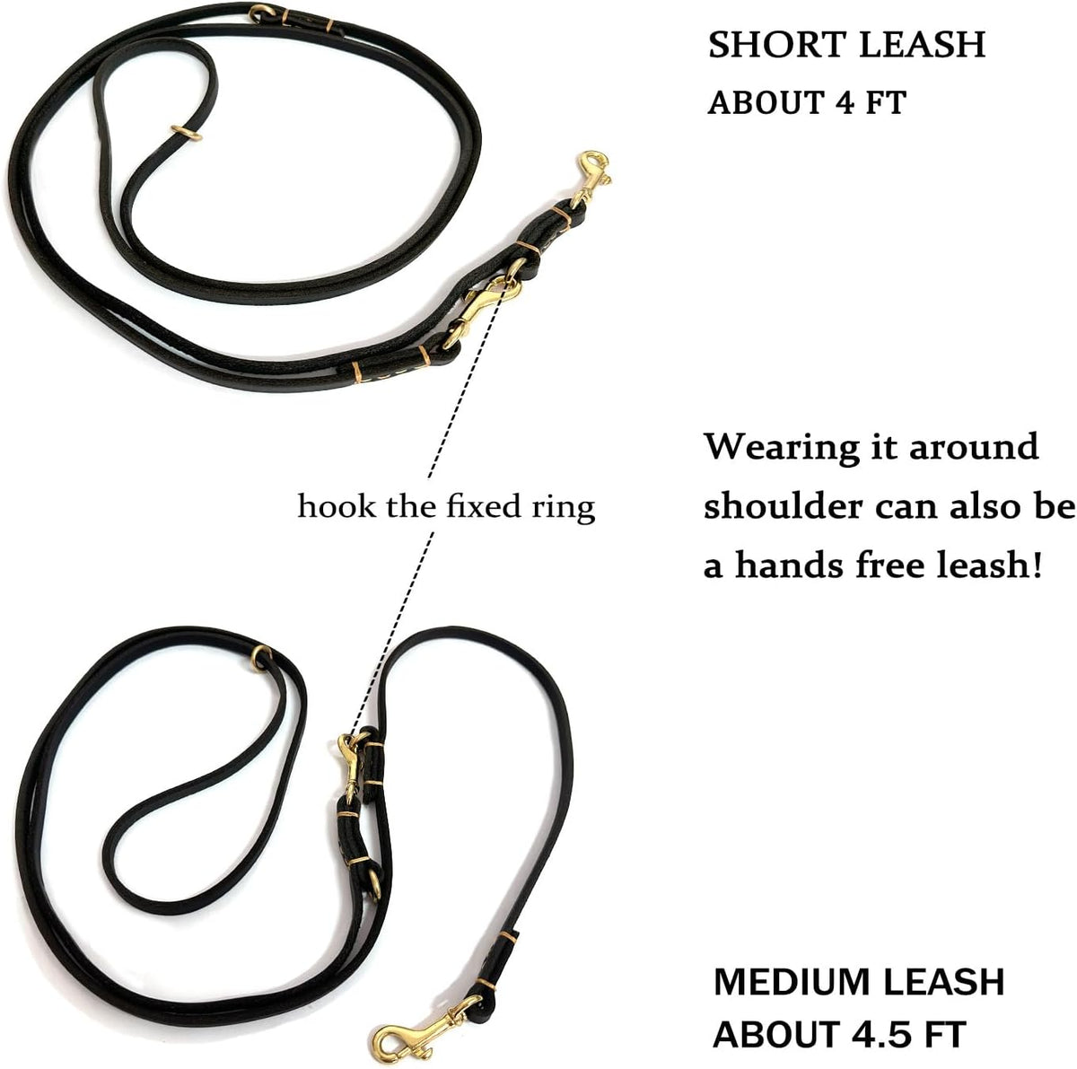 Multi Function 8ft Leather Dog Leash, Genuine Leather Hands Free Leash for Small, Medium and Large Dogs