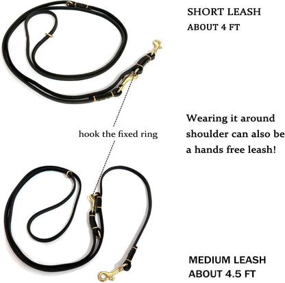 Multi Function 8ft Leather Dog Leash, Genuine Leather Hands Free Leash for Small, Medium and Large Dogs