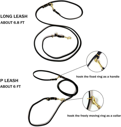 Multi Function 8ft Leather Dog Leash, Genuine Leather Hands Free Leash for Small, Medium and Large Dogs