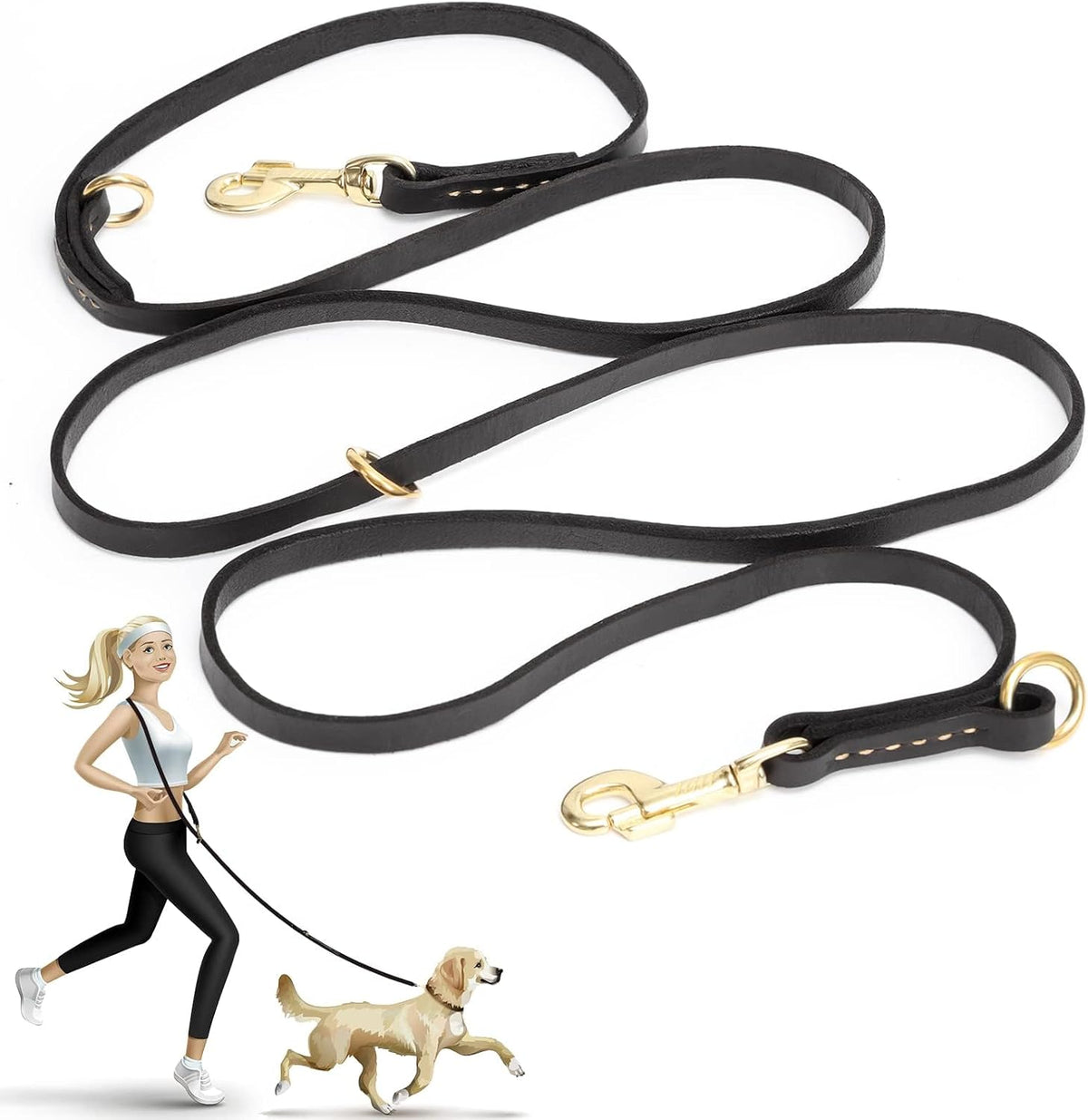 Multi Function 8ft Leather Dog Leash, Genuine Leather Hands Free Leash for Small, Medium and Large Dogs