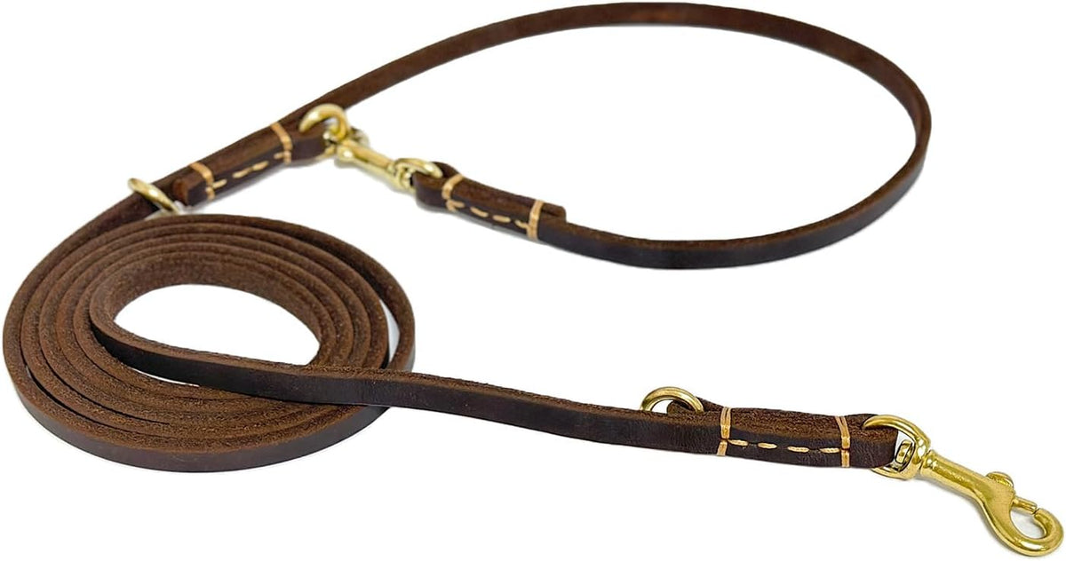 Multi Function 8ft Leather Dog Leash, Genuine Leather Hands Free Leash for Small, Medium and Large Dogs
