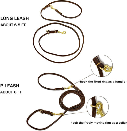 Multi Function 8ft Leather Dog Leash, Genuine Leather Hands Free Leash for Small, Medium and Large Dogs