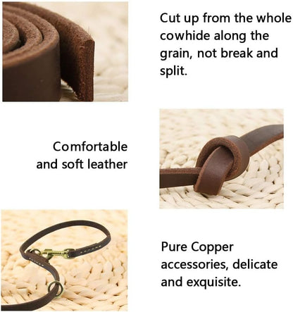 Multi Function 8ft Leather Dog Leash, Genuine Leather Hands Free Leash for Small, Medium and Large Dogs