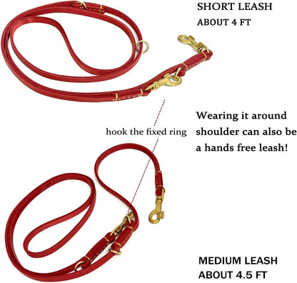 Multi Function 8ft Leather Dog Leash, Genuine Leather Hands Free Leash for Small, Medium and Large Dogs