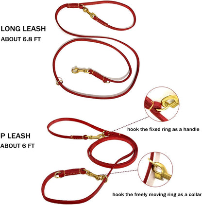 Multi Function 8ft Leather Dog Leash, Genuine Leather Hands Free Leash for Small, Medium and Large Dogs