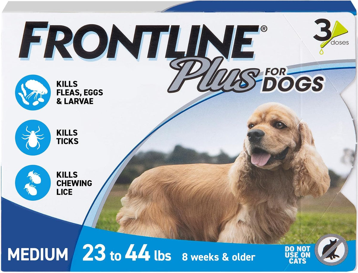 FRONTLINE Plus Flea & Tick Spot Treatment for Medium Breed Dogs 23-44 lbs. (Blue) Count of 3