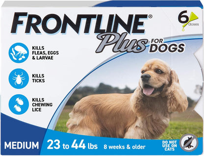 FRONTLINE Plus Flea & Tick Spot Treatment for Medium Breed Dogs 23-44 lbs. (Blue) Count of 3