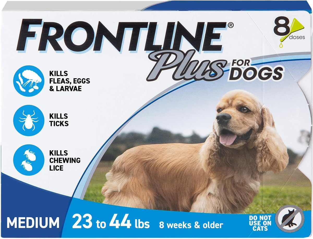 FRONTLINE Plus Flea & Tick Spot Treatment for Medium Breed Dogs 23-44 lbs. (Blue) Count of 3