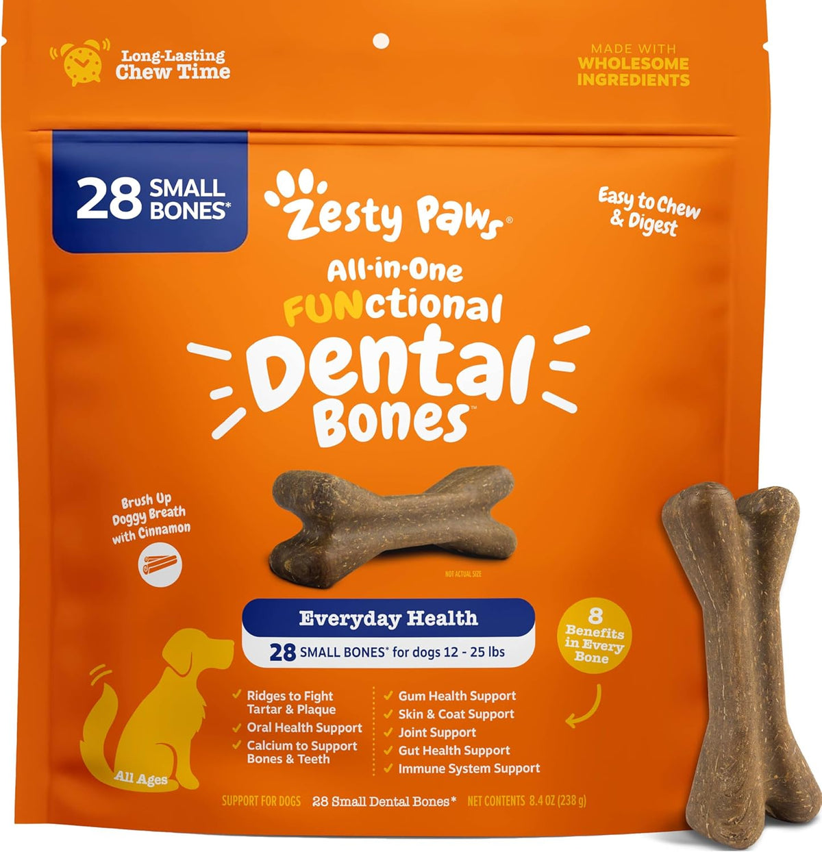 Functional Dental Bones for Small Dogs - Plaque & Tartar Control - Supports Gut, Skin, Coat, Hip, Joint & Immunity