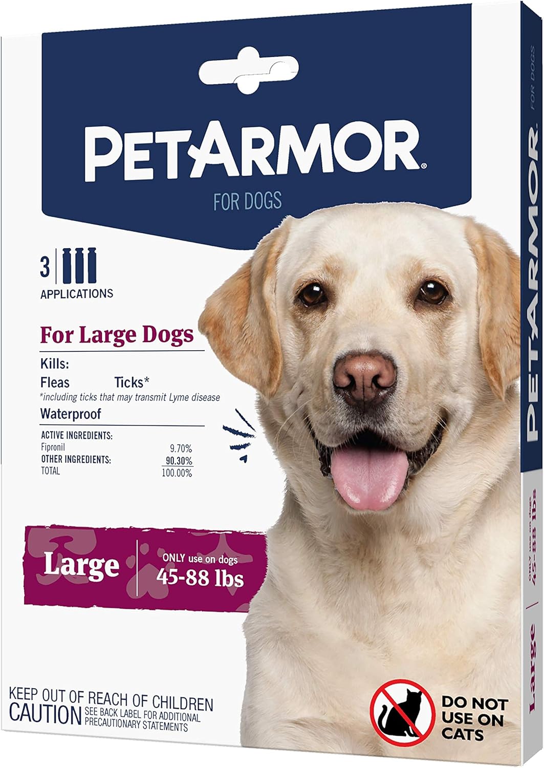 Flea & Tick Topical Dogs 45-88 lbs, Fipronil, 3-Month