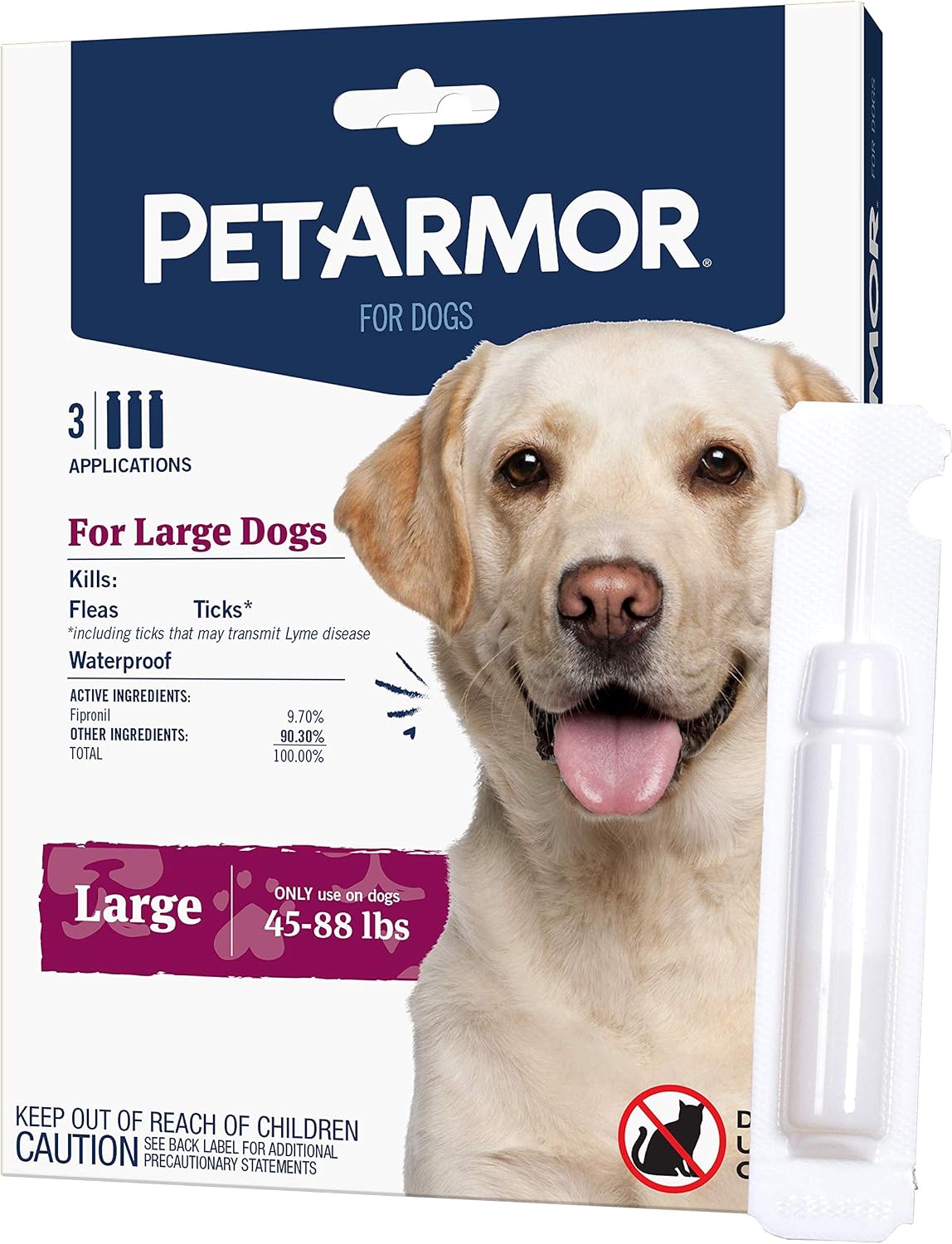 Flea & Tick Topical Dogs 45-88 lbs, Fipronil, 3-Month