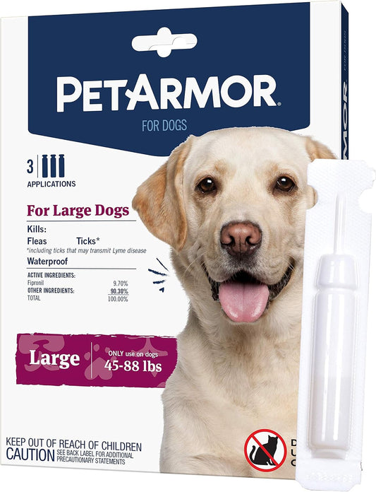 Flea & Tick Topical Dogs 45-88 lbs, Fipronil, 3-Month