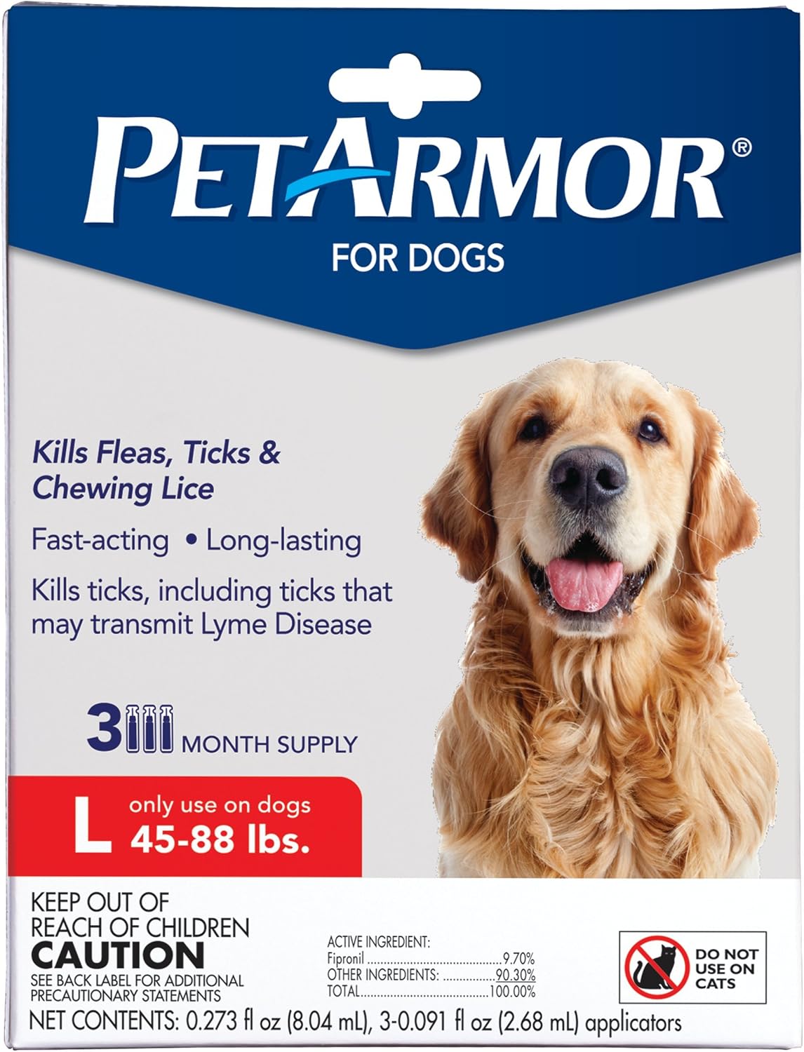 Flea & Tick Topical Dogs 45-88 lbs, Fipronil, 3-Month