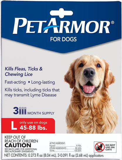 Flea & Tick Topical Dogs 45-88 lbs, Fipronil, 3-Month