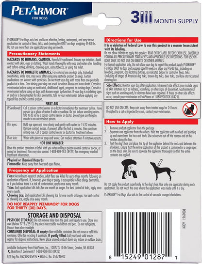 Flea & Tick Topical Dogs 45-88 lbs, Fipronil, 3-Month