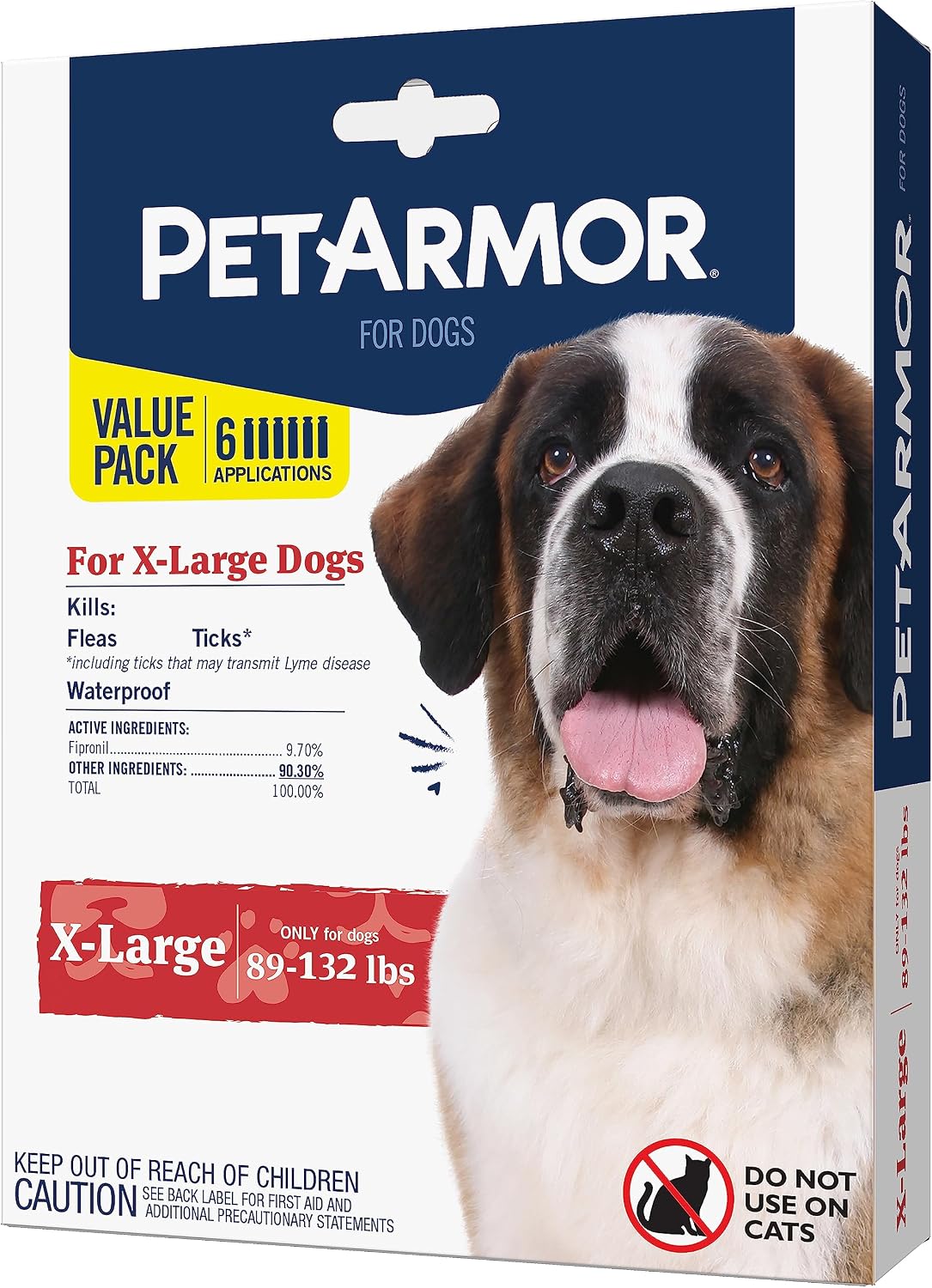 Flea & Tick Topical Dogs 45-88 lbs, Fipronil, 3-Month