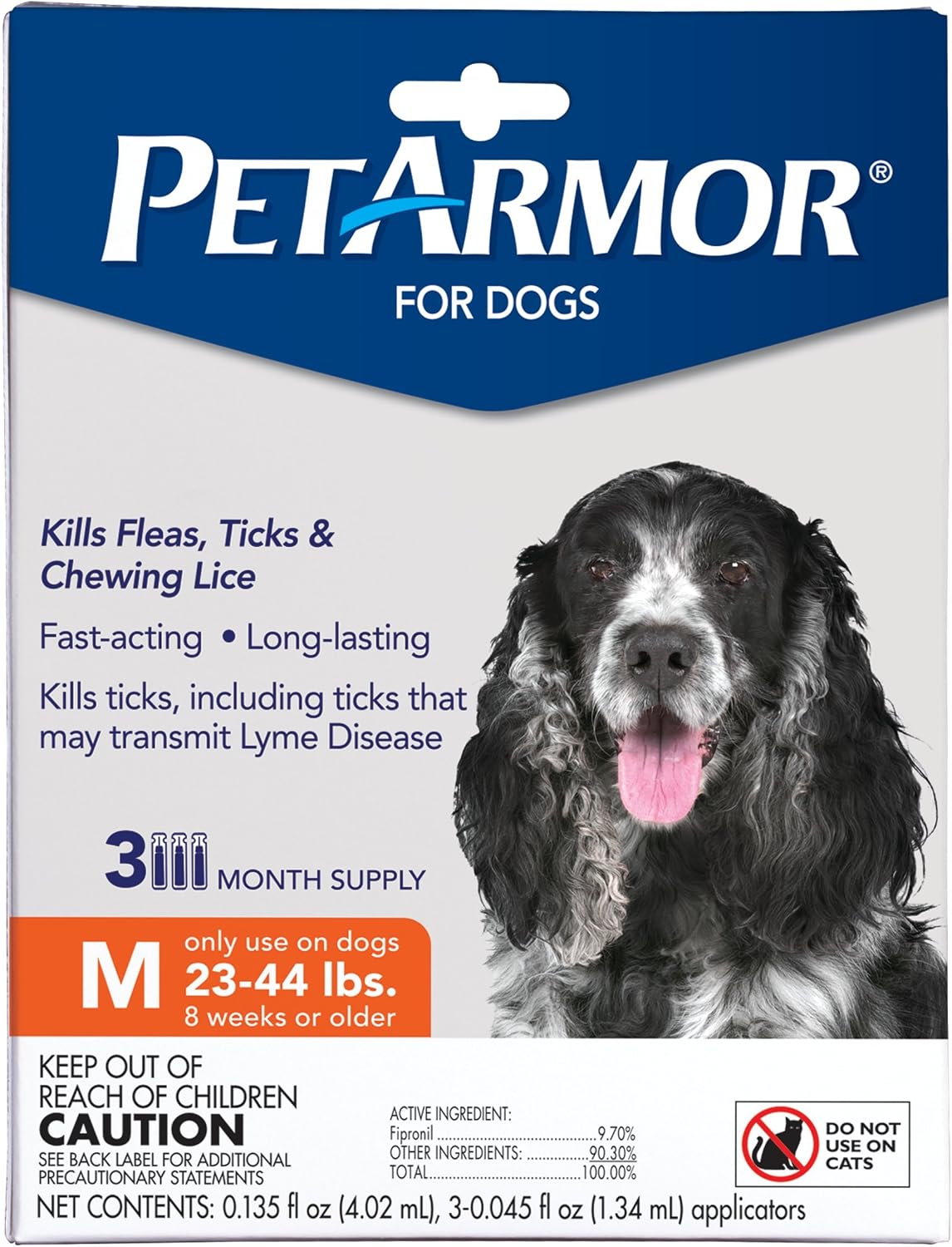 Flea & Tick Topical Dogs 45-88 lbs, Fipronil, 3-Month