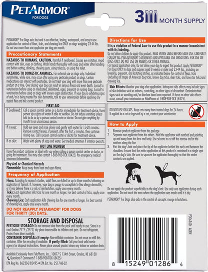 Flea & Tick Topical Dogs 45-88 lbs, Fipronil, 3-Month