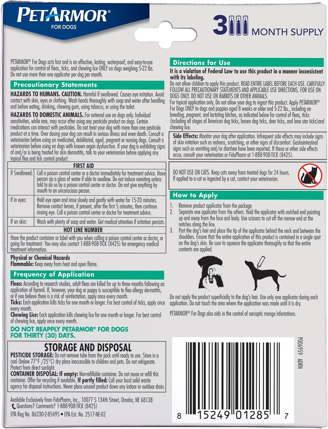 Flea & Tick Topical Dogs 45-88 lbs, Fipronil, 3-Month