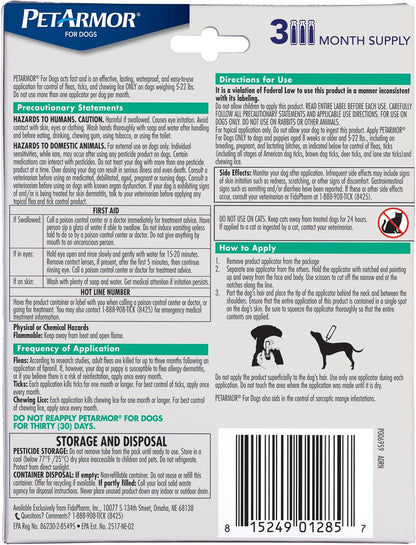 Flea & Tick Topical Dogs 45-88 lbs, Fipronil, 3-Month