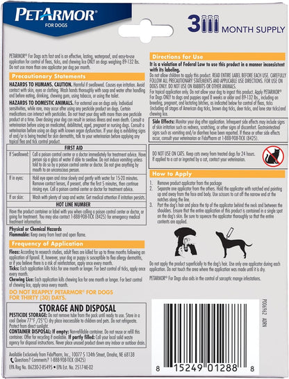 Flea & Tick Topical Dogs 45-88 lbs, Fipronil, 3-Month