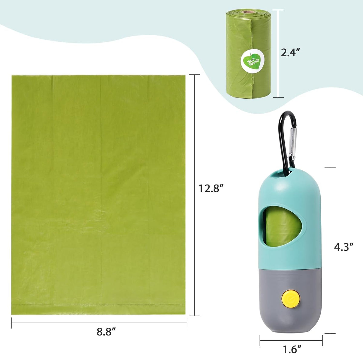 2 Pack Dog Poop Bag Dispenser with Built-in LED Flashlight, Pet Waste Bag Holder with 2 Rolls Waste Bags for Dog Night Walking