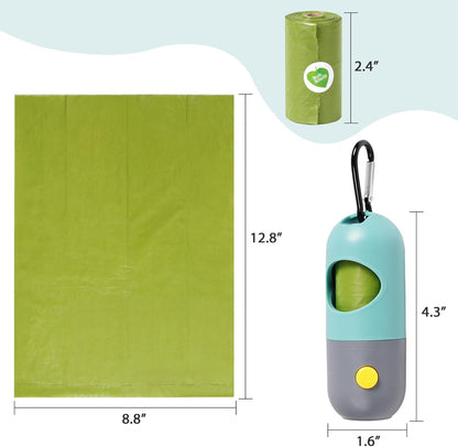 2 Pack Dog Poop Bag Dispenser with Built-in LED Flashlight, Pet Waste Bag Holder with 2 Rolls Waste Bags for Dog Night Walking