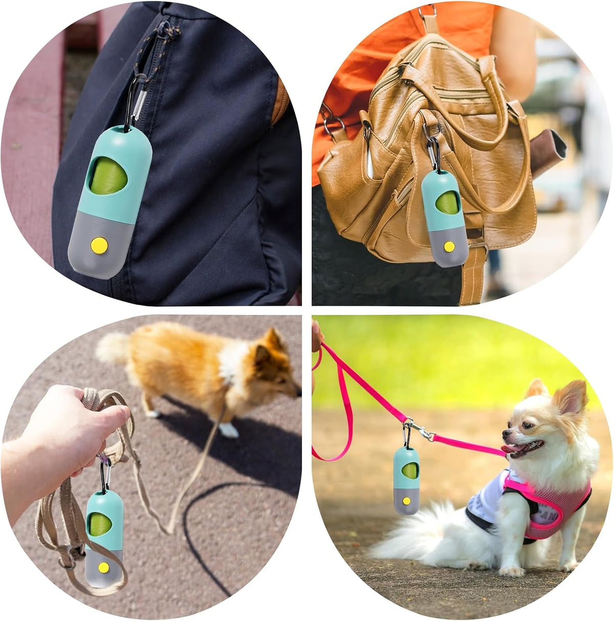 2 Pack Dog Poop Bag Dispenser with Built-in LED Flashlight, Pet Waste Bag Holder with 2 Rolls Waste Bags for Dog Night Walking