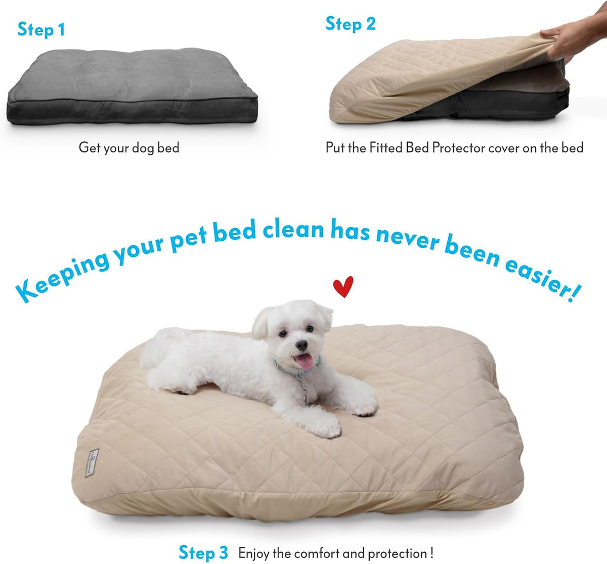 Paw Inspired Washable, Waterproof Fitted Dog Bed Cover, Beige, 34x2x5 Inch | Bed Protector for Dog Mattress, Removable Replacement Cover, For Small to Medium Pet Bed