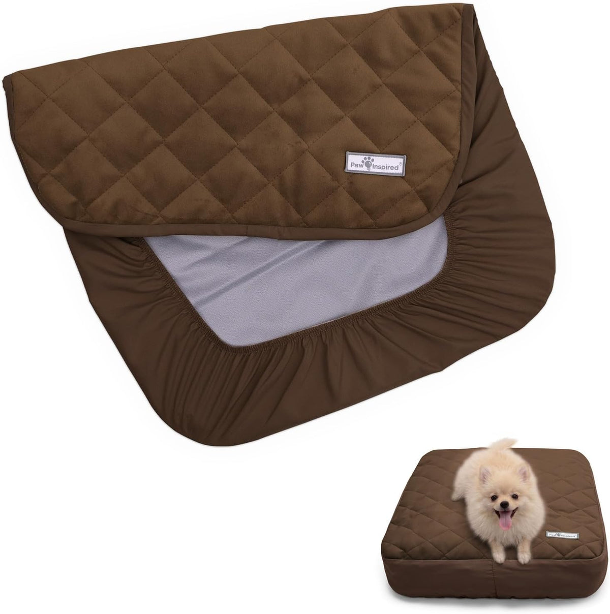 Paw Inspired Washable, Waterproof Fitted Dog Bed Cover, Beige, 34x2x5 Inch | Bed Protector for Dog Mattress, Removable Replacement Cover, For Small to Medium Pet Bed